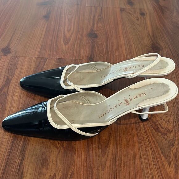 Rene Mancini black and white pointy toe heels Paris size 40 9.5 - Picture 2 of 7